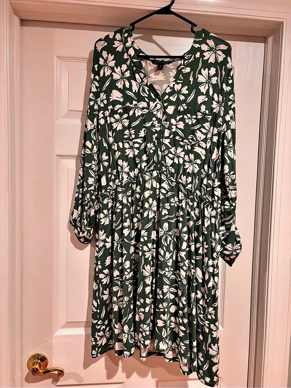 41 Hawthorn Lany Knit Shirt Dress Floral Midi Dress in Green Size XXL